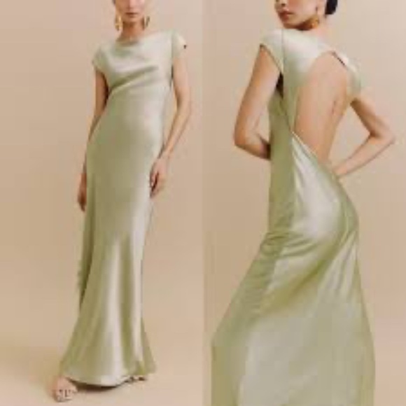 Reformation Niamh Silk Maxi Dress Green 12 NWT - Picture 1 of 12